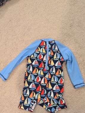 Little Me Blue Long-Sleeve Sailboat Rashguard Swimsuit